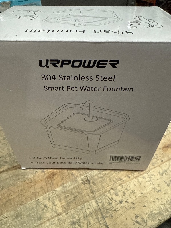 Photo 1 of URPOWER Cat Water Fountain with App Control, 118oz/3.5L Stainless Steel Smart Cat Fountain with Water Level and Intake Record, Automatic Pet Water Dispenser for Cat Inside and Small Dog, Silent Pump