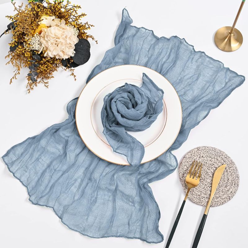 Photo 1 of 30 Pack Gauze Cheesecloth Napkins 20 x 20 Inch Wrinkled Dinner Napkins Rustic Boho Table Napkins Decorative Cloth Napkins for Weddings Parties Event Family Dinner Table Decoration (Dusty Blue)