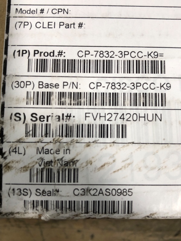Photo 1 of (Parts Only) CISCO IP Conference Phone 7832 with Multiplatform Firmware, 360-Degree Microphone Coverage, 3.4-inch Monochrome LCD, Class 2 PoE, Supports 1 Line, 1-Year Limited Hardware Warranty (CP-7832-3PCC-K9=)