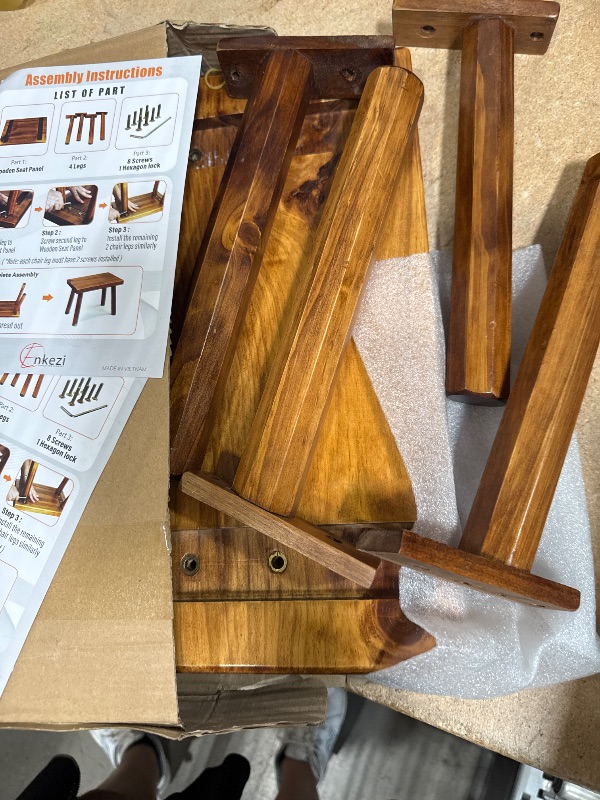 Photo 1 of *MISSING HARDWARE* ENKEZI Shower Bench - Shower Foot Rest 12 in, Shower Stool for Shaving Legs, Rustic Scandinavian Stool - Multi-Purpose Wood Plant Stool, Adult Step Stool,