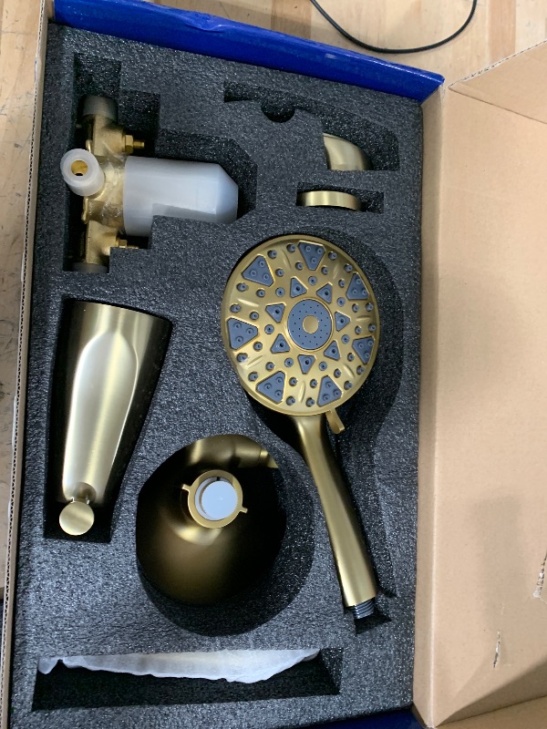 Photo 1 of Tub and Shower Faucet Set Complete Dual Shower Head and Handheld 2 in 1 Combo Set Shower System with Tub Spout Tub and Shower Trim Kit Brushed Gold
