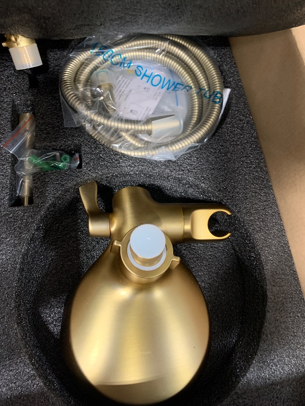 Photo 1 of Tub and Shower Faucet Set Complete Dual Shower Head and Handheld 2 in 1 Combo Set Shower System with Tub Spout Tub and Shower Trim Kit Brushed Gold