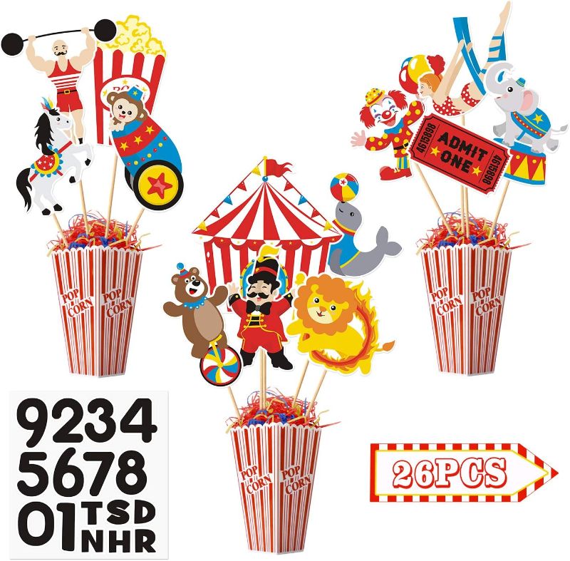 Photo 1 of 26 Pieces Carnival Cutouts Party Supplies Circus Theme Birthday Party Favors Circus Animals Clown Performers Carnival Party Decoration
