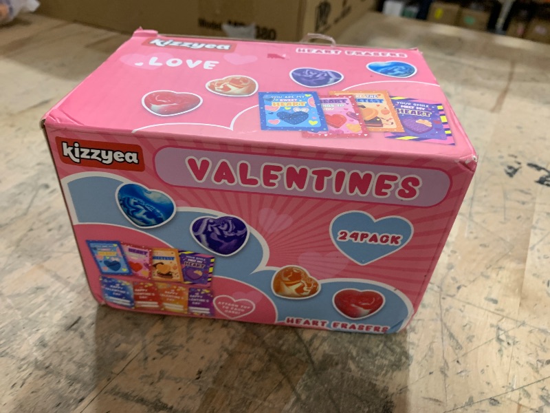 Photo 1 of 24 Pack Valentines Cards for Kids Classroom, Valentines Day Gifts for Kids with Large Size Novelty Heart Erasers, Ideal Valentines School Classroom Prizes, Valentine's Party Favor for Boys Girls