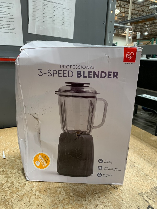 Photo 1 of IRIS USA 3-Speed High-Power Professional-grade Countertop & Kitchen Blender - 50 oz Tritan Jar, Titanium-Coated Stainless Steel -Blades, Charcoal Black -for Smoothies, Frozen Drinks, Protein Shakes