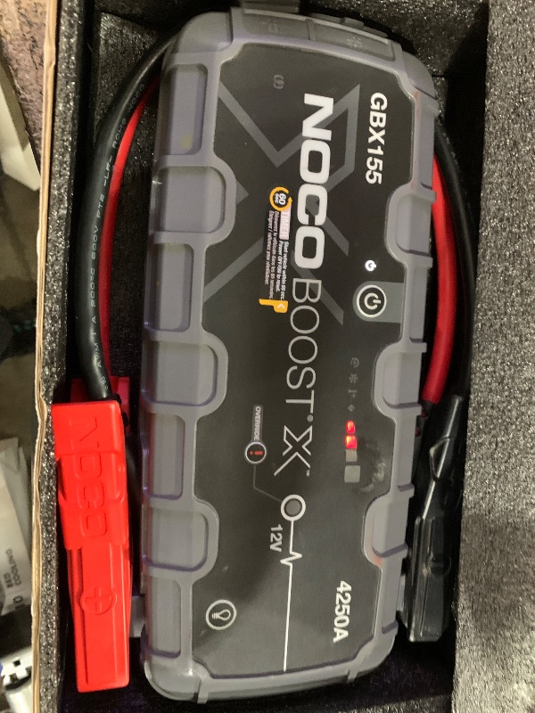 Photo 1 of item does not charge!!!!
NOCO Boost X GBX155 4250A 12V UltraSafe Portable Lithium Jump Starter, Car Battery Booster Pack, USB-C Powerbank Charger, and Jumper Cables for up to 10.0-Liter Gas and 8.0-Liter Diesel Engines