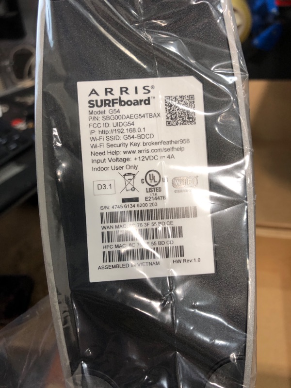 Photo 1 of ARRIS (G54) - Cable Modem Router Combo - Fast DOCSIS 3.1 Multi-Gigabit & BE 18000 WiFi 7 Comcast Xfinity, Cox, Spectrum Quad-Band 1, Up to 18 Gbps Max Speed