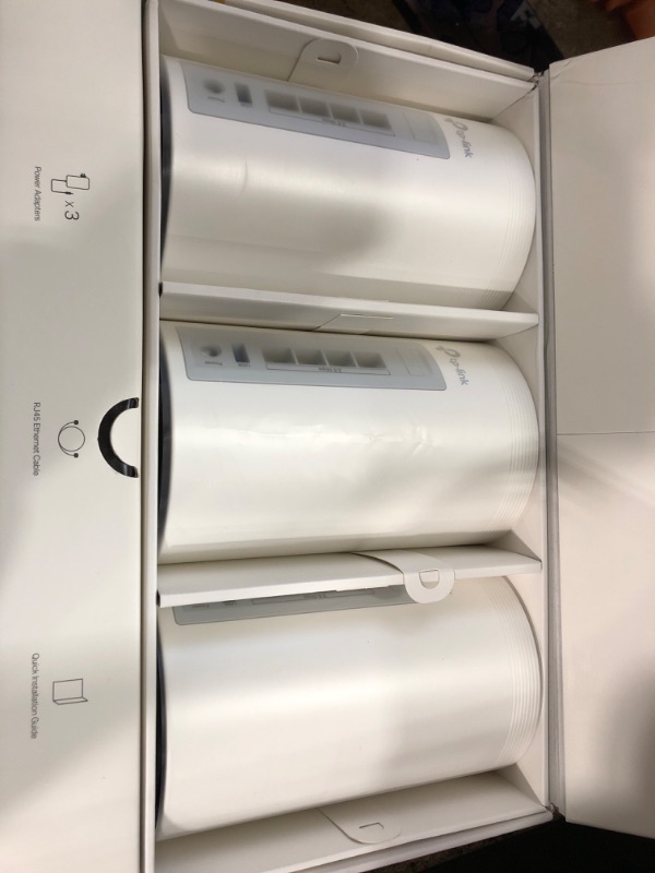Photo 1 of TP-Link Tri-Band WiFi 7 BE10000 Whole Home Mesh System (Deco BE63) - 6-Stream 10 Gbps, 4X 2.5G Ports Wired Backhaul, 4X Smart Internal Antennas, VPN, AI-Roaming, MU-MIMO, HomeShield (3-Pack)
