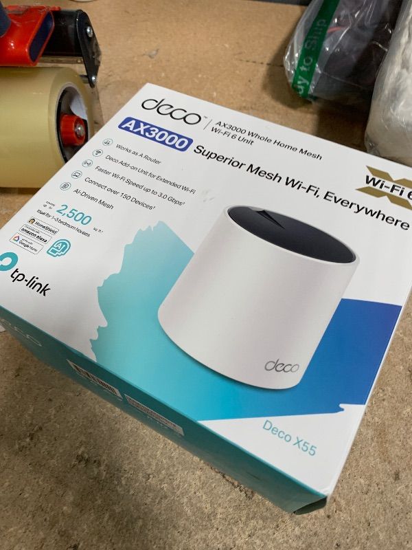 Photo 1 of TP-Link Deco AX3000 WiFi 6 Mesh System Deco X55- Covers up to 2500 Sq.Ft., Replaces Wireless Router and Extender, 3 Gigabit Ports, Supports Ethernet Backhaul(1-Pack)