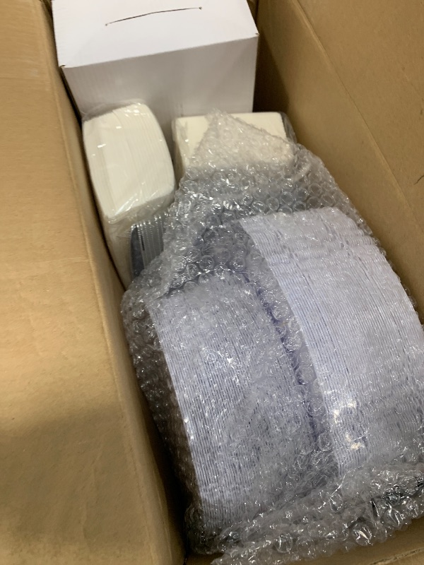 Photo 1 of (FAIR) Nervure 350PCS Silver Plastic Dinnerware - White and Silver Disposable Plates for 50 Guests - 100 Disposable Plates, 150 Plastic Silverware, 50 Cups, 50 Napkins for Wedding & Party