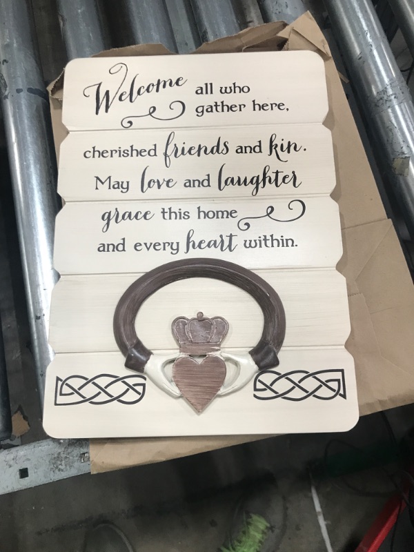Photo 1 of Abbey Gift, Khaki Tan, (Abbey & CA Gift) Irish Welcome Claddagh Wall Plaque, 10" x 14" x 1" Inches