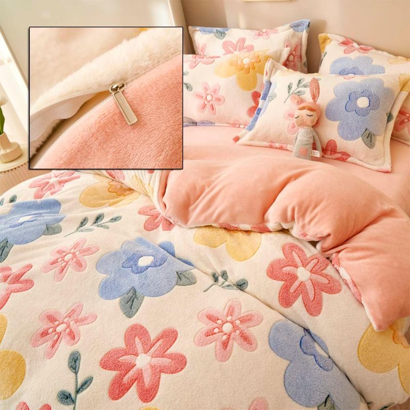 Photo 1 of 
LMONMOO Pink Duvet Cover Twin, Fluffy Comforter Cover Set, Kawaii Bedding Sets for Girl Ultra Soft Cute Floral Bed Set for Kids 