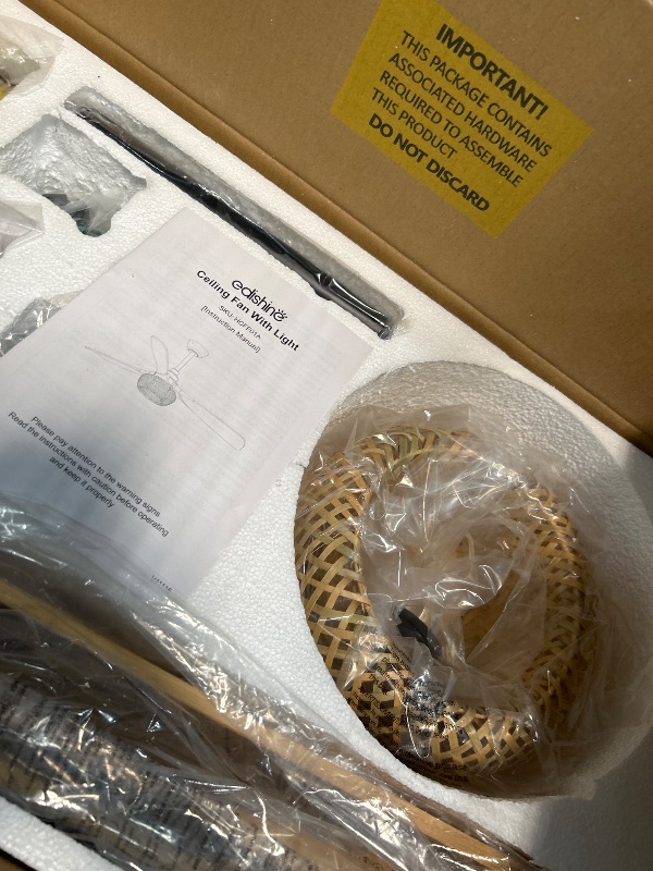 Photo 1 of EDISHINE 52“ Boho Ceiling Fans with Lights, Wickerwork Cage, Timer & Remote Control, 6 Speeds, Indoor Noiseless Rattan Lighting & Ceiling Fans for Living Room, Bedroom, Dining Room