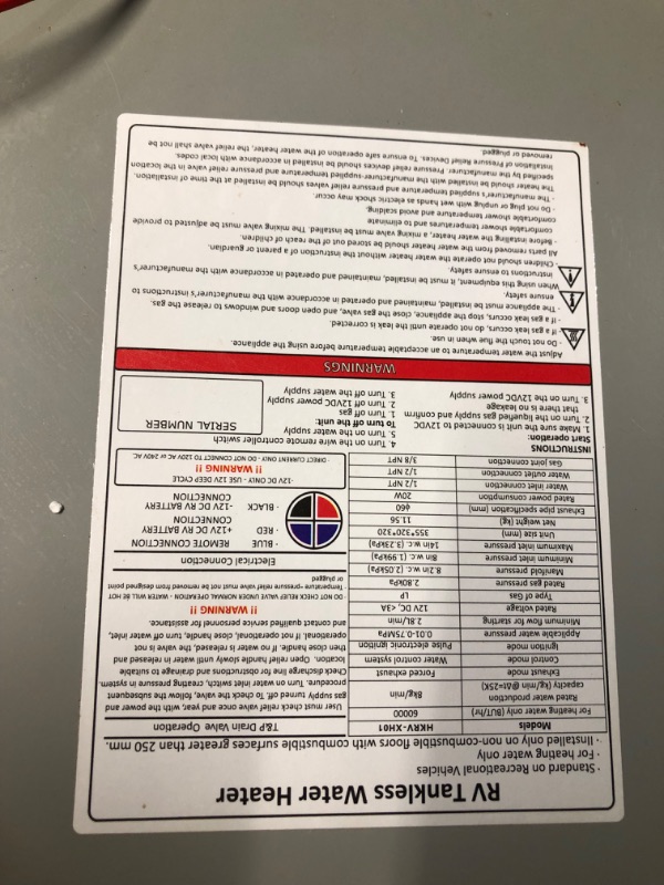 Photo 1 of ***USED - INCOMPLETE - UNABLE TO TEST - SEE PICTURES***
RV Tankless Water Heater, RV Instant Propane Hot Water Heater with 16 x 16 inch Door, Front Water Outlet and Showerhead Kit, 55000 BTUs 3.9 GPM, Compatible with All RVs, DC 12V, CSA Certificated,Whit