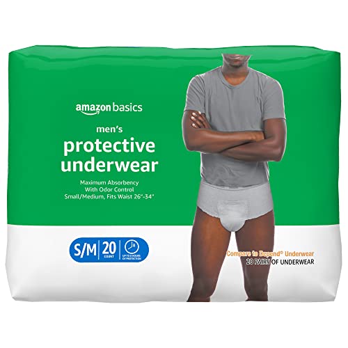 Photo 1 of Amazon Basics Incontinence Underwear for Men, Maximum Absorbency, Small/Medium, 20 Count, 1 Pack (Previously Solimo)