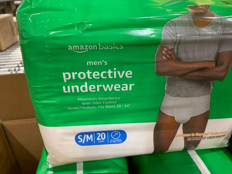 Photo 1 of Amazon Basics Incontinence Underwear for Men, Maximum Absorbency, Small/Medium, 20 Count, 1 Pack (Previously Solimo)