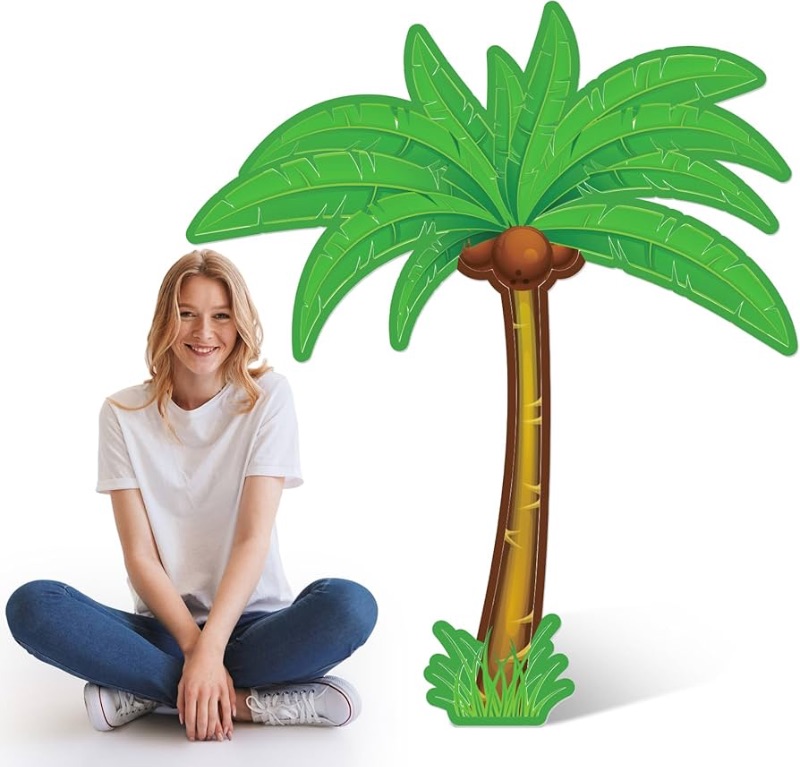 Photo 1 of 1 PC 4 ft Hawaiian Luau Party Decorations Palm Tree Cardboard Cutout Stand up Aloha Summer Party Photo Props Large Palm Tree Decor for Beach Pool Hawaiian Supplies