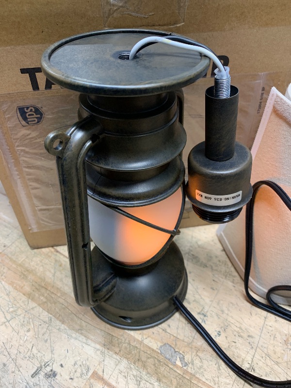 Photo 1 of LEDIARY 18.72" Blow-Controlled LED Lantern Flickering Flame Table Lamps for Bedrooms Set of 2, Small Farmhouse Rustic Bronze End Table Lamps, Halloween Decorative Lantern Bedside Lamps for Living Room
