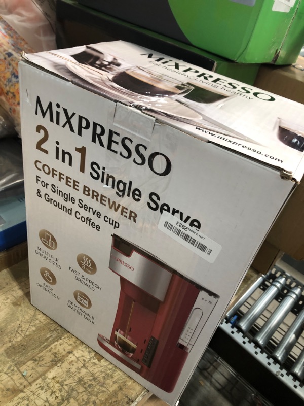 Photo 1 of Mixpresso Single Serve Coffee Brewer K-Cup Pods Compatible & Ground Coffee 30oz Compact Coffee Maker Single Serve 5 Brew Sizes Up To 14Oz Fits Travel Mug Adjustable Drip Tray, Red Coffee Maker