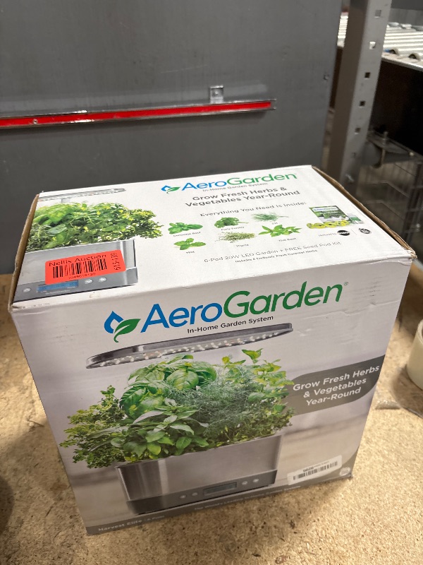 Photo 1 of AeroGarden Harvest Elite Indoor Garden Hydroponic System with LED Grow Light and Seed Kit, Holds up to 6 Pods, Stainless Steel
