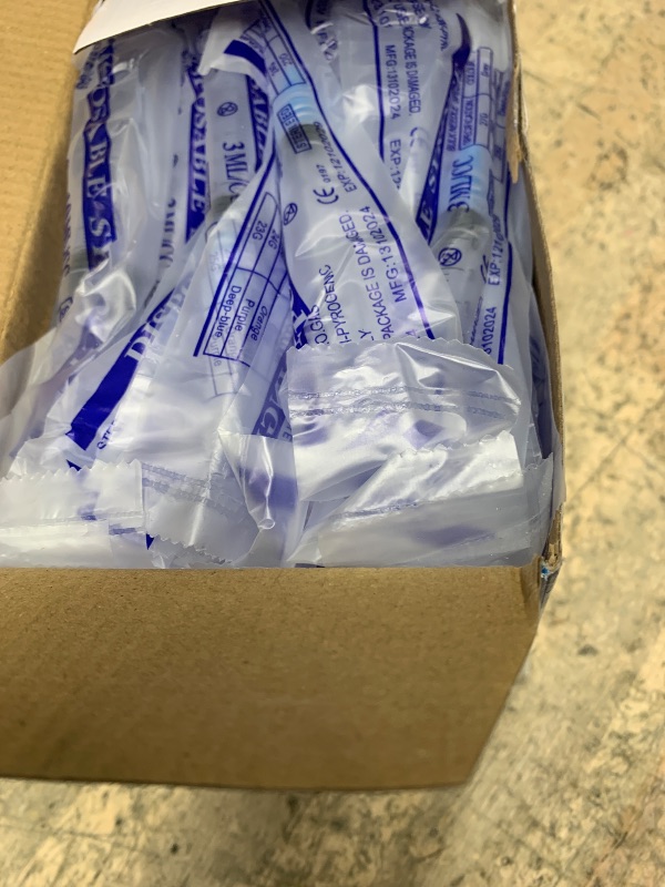 Photo 1 of 100 Pack Disposable 3ml/cc Lab Syringes with 23Ga 1 Inch Needle Luer Lock, Individually Sealed Packed