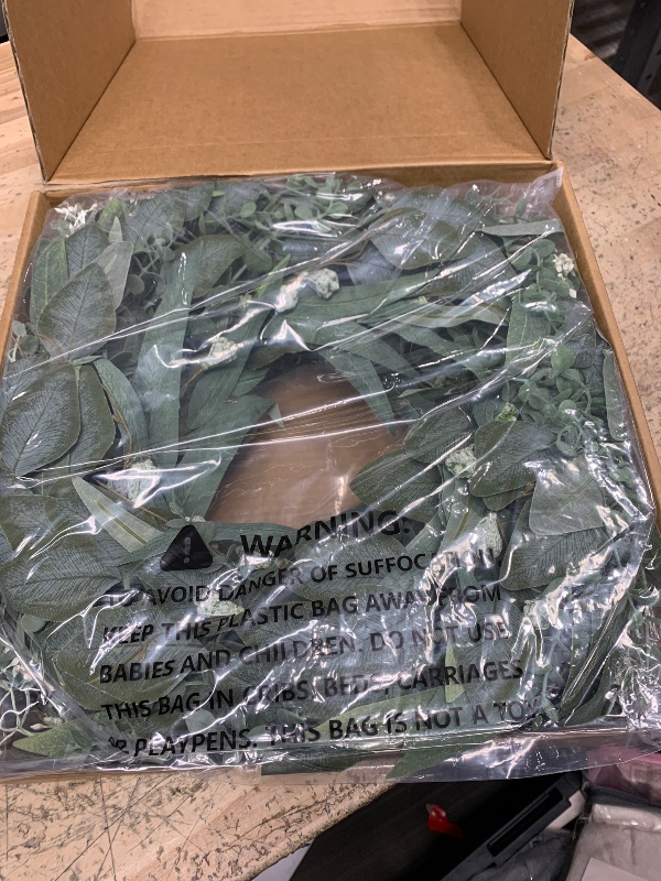 Photo 1 of 26" Eucalyptus Wreath for Front Door - Large Artificial Greenery Outdoor Wreath for Porch, Window,Farmhouse,Home,Holiday,Hanging Decor- Spring, Summer, Fall, All Seasons (Green)