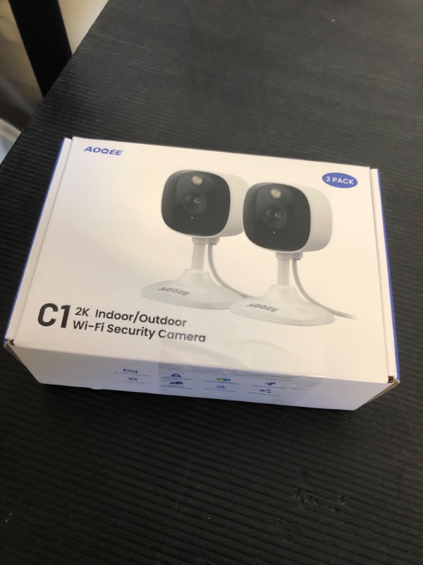 Photo 1 of AOQEE 2K Cameras for Home Security-Outdoor/Indoor Camera for Dog/Cat/Pet/Nanny/Baby, Color Night Vision, White Light, Siren, 24/7 SD Recordings, Works with Alexa/Google Home, C1-White-2P (2.4Ghz WiFi)