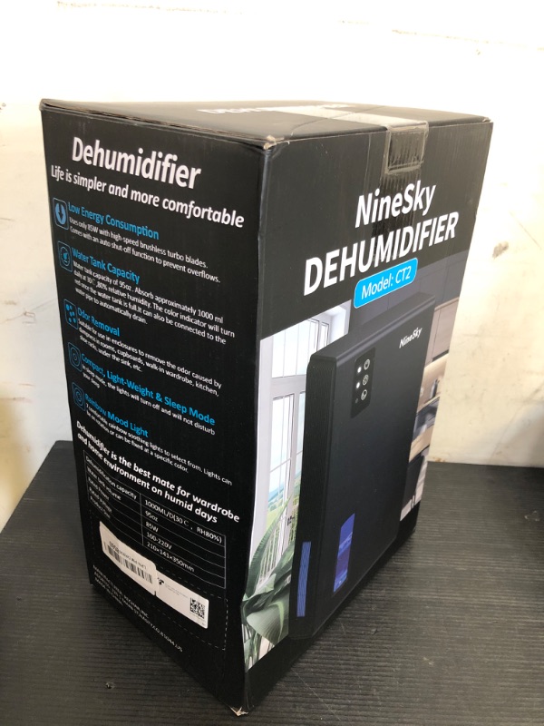 Photo 1 of NineSky Dehumidifier for Home, 95 OZ Water Tank, (1000 sq.ft) Dehumidifiers for Bathroom Bedroom Basement with Auto Shut Off,7 Colors LED Light (Black)