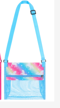 Photo 1 of Rainbow Unicorn Shell Bag - 9” x 10” Beach Mesh Bag for Kids Girls with Adjustable Strap Beach Bag Set for Holding Shells Beach Toys Swimming Accessories