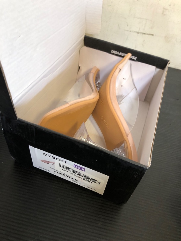 Photo 1 of Size 6---mysoft Women's Clear Heeled Sandals Square Toe Transparent Stiletto Mules Open Toe Slip on Dress Shoes