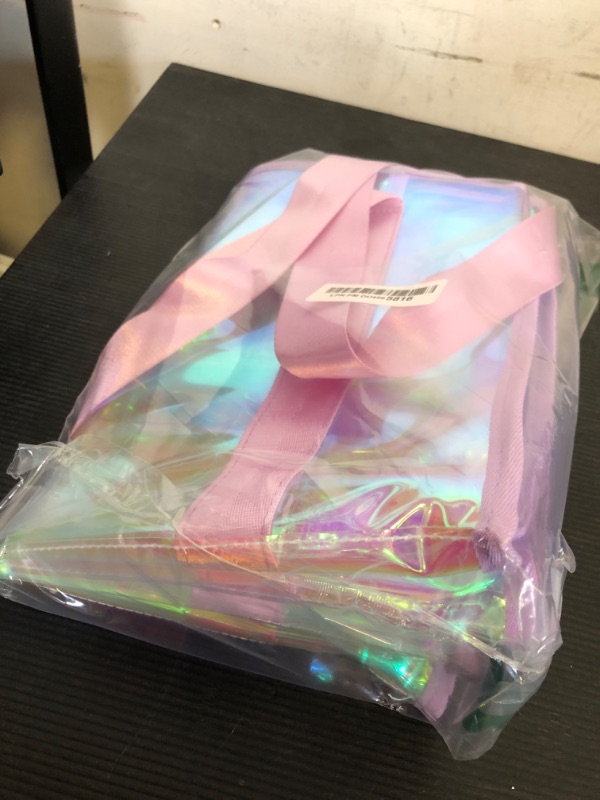 Photo 1 of KUAK Large Beach Tote Bags for Women Gorgeous Iridescent Clear Tote Bag Waterproof Sandproof Beach Bag with Inner Waterproof Zipper Pocket, Tip-Proof for Swim, Pool, Travel, Cruise, Boat-Purple Strap
