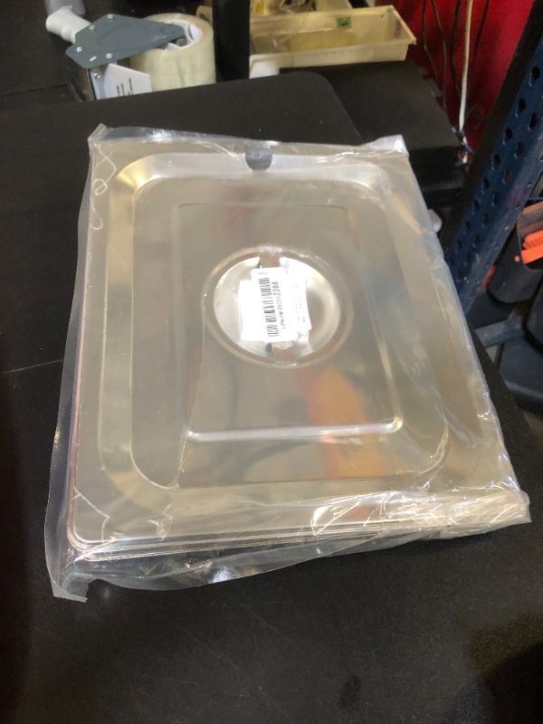 Photo 1 of MY MIRONEY 2PCS 1/2 Size Steam Table Pan Cover Stainless Steel Solid Pan Lid with Handle Notched Buffet Pan Lids Catering Food Pan Cover Hardware (12.99" x 10.63")
