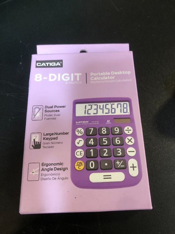 Photo 1 of CATIGA Desktop Calculator 8 Digit with Solar Power and Easy to Read LCD Display, Big Buttons, for Home, Office, School, Class and Business, 4 Function Small Basic Calculators for Desk, CD-8185