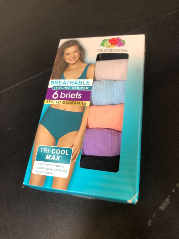 Photo 1 of Fruit of the Loom Women's Breathable Underwear, Moisture Wicking Keeps Comfortable, Available in Plus Size, Cooling Stripes-Brief-6 Pack-Colors May Vary, 8