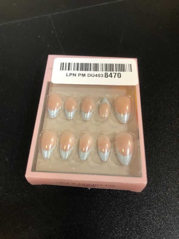 Photo 1 of Glamnetic Press On Nails - Blueberry Icing | Short Almond Baby Blue French Tip Nails with a Glaze Finish | 15 Sizes - 30 Nail Kit with Glue