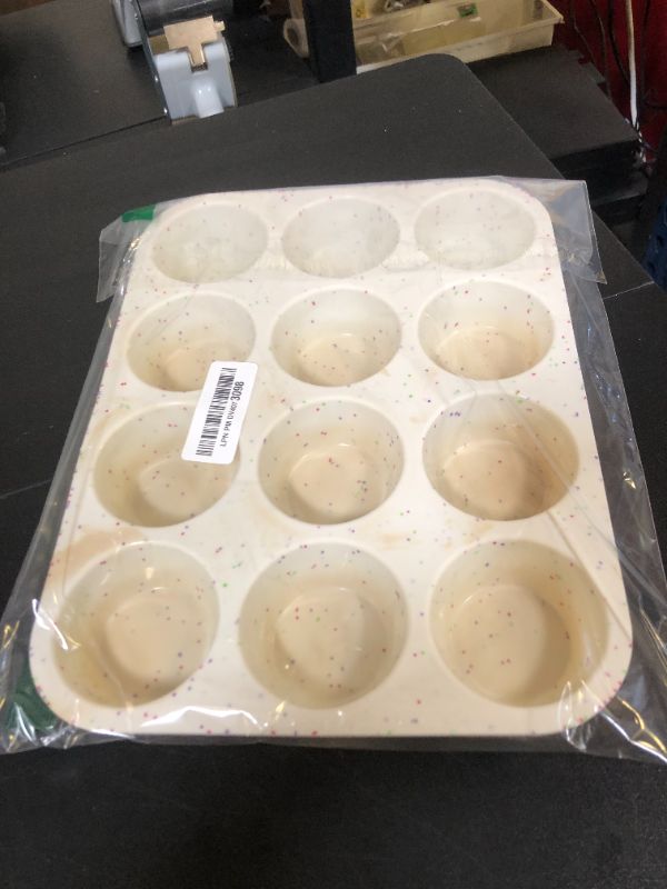 Photo 1 of CAKETIME Silicone Muffin Pan, Regular Size Muffin Pan for Baking 12 Cups Non Stick Silicone Cupcake Pan 1 Pack Confetti