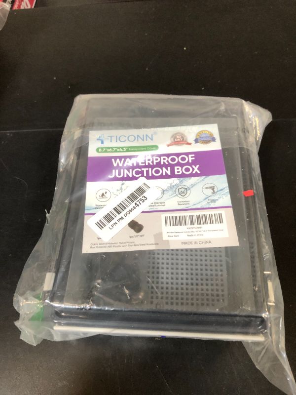 Photo 1 of TICONN Waterproof Electrical Junction Box IP67 ABS Plastic Enclosure with Hinged Cover with Mounting Plate, Wall Brackets, Cable Glands (Clear, 8.7"x6.7"x4.3")