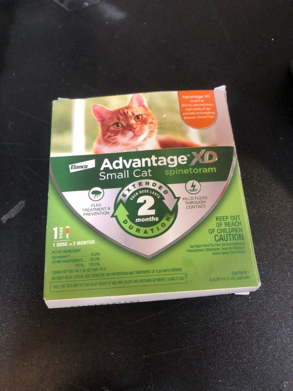 Photo 1 of Advantage XD Small Cat Flea Prevention & Treatment For Cats 1.8-9lbs. | 1-Topical Dose, 2-Months of Protection Per Dose