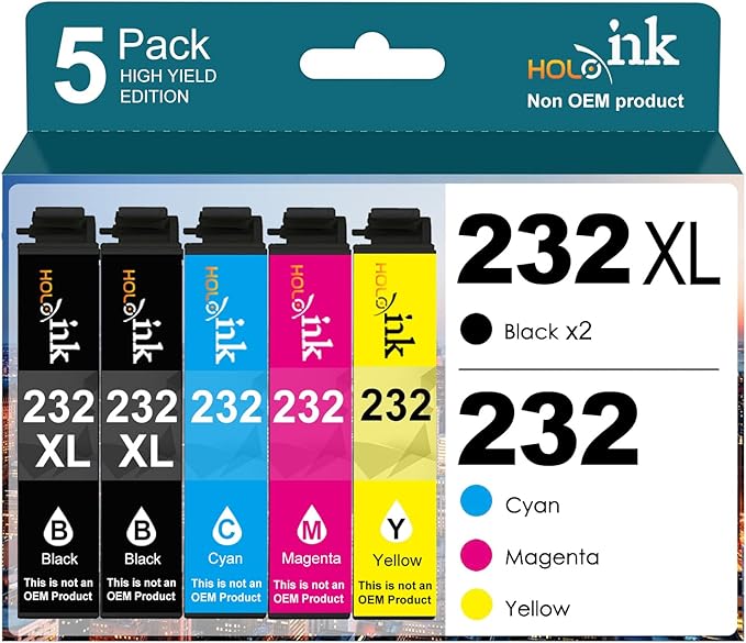 Photo 1 of 232xl Ink Cartridge Remanufactured Replacement for Epson 232 XL Ink Cartridges Combo Pack Use with Expression Home XP-4200 XP-4205 Workforce WF-2930 WF-2950 Printer (2 Black Cyan Magenta Yellow)
