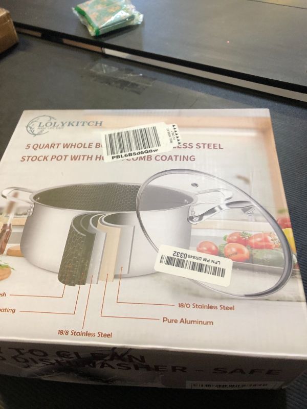 Photo 1 of LOLYKITCH 5 QT Tri-Ply Hybrid Stainless Steel Non-Stick Stock Pot with Lid,Induction Cooking Sauce Pot,Soup Pot,Dishwasher and Oven Safe.