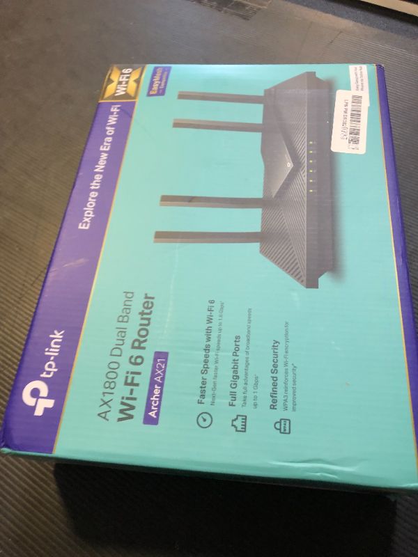 Photo 1 of TP-Link AX1800 WiFi 6 Router V4 (Archer AX21) – Dual Band Wireless Internet, Gigabit, Easy Mesh, Works with Alexa - A Certified for Humans Device