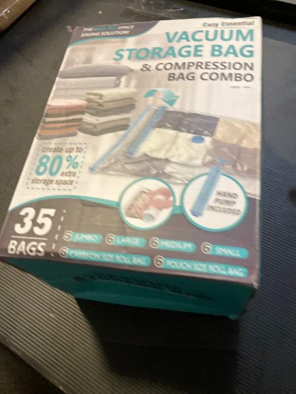 Photo 1 of 35 Pack Space Saver Bags (5 Jumbo/6 Large/6 Medium/6 Small/6 Roll-M/6 Roll-S) Compression Storage Bags for Comforters and Blankets, Vacuum Sealer Bags for Clothes Storage, Hand Pump Included