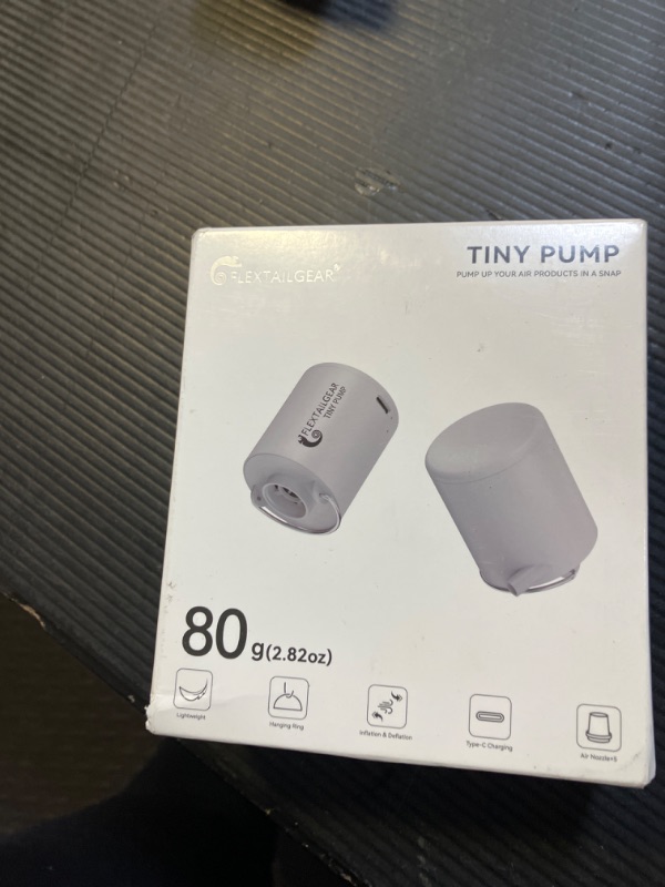 Photo 1 of FLEXTAILGEAR Tiny Pump Portable Air Pump Ultra-Mini Air Pump with 1300mAh Battery USB Rechargeable to Inflate Deflate for Pool Floats Air Bed Air Mattress Swimming Ring Vacuum Storage Bags(Light Gray)