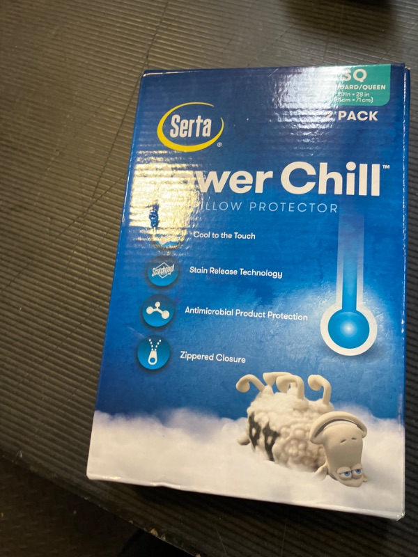 Photo 1 of Serta Power Chill Cooling Pillow Protectors, Stain Resistant and Zippered Pillow Protector, Protects Pillow from Dust and Dirt (2 Pack), Standard/Queen, White
