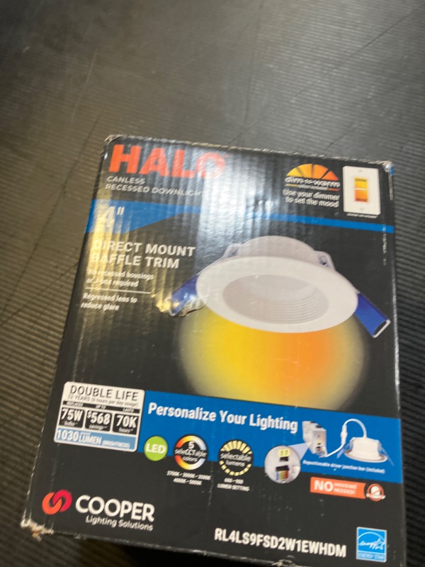 Photo 1 of HALO RL 4-Inch LED Recessed Lighting Retrofit Trim with Selectable Lumens & Color Temperature - RL4LS9FSD2W1EWH