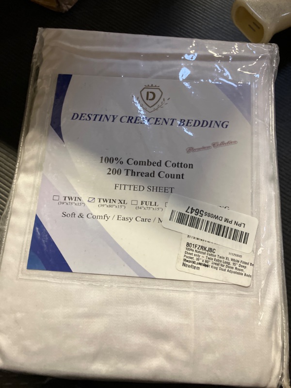 Photo 1 of 100% Natural Cotton Twin XL White Fitted Bed Sheet only - Twin Extra Long, 15" Deep Pocket, 39" x 80" Great for Dorm Room, Hospital and Split King Dual Adjustable Beds (Twin XL, White)