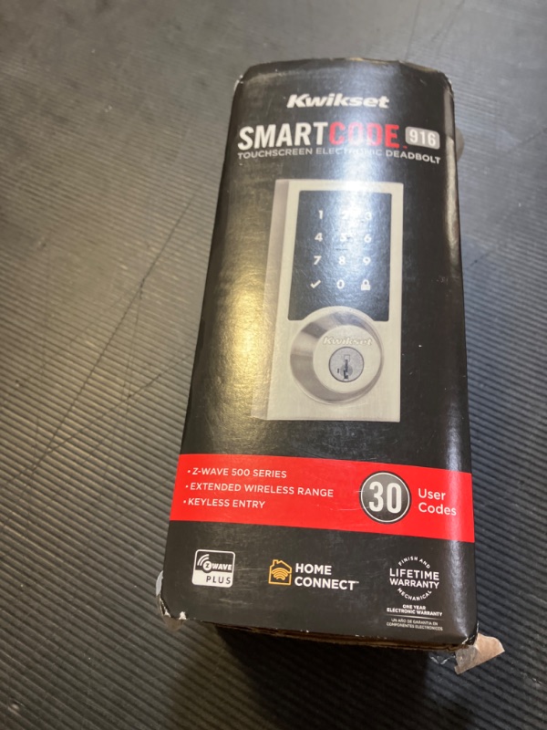 Photo 1 of Kwikset SmartCode 916 Z-Wave Smart Lock, Keyless Entry Ring Compatible Door Lock, Touchscreen Electronic Deadbolt, SmartKey Re-Key Security, Smart Hub Required, Contemporary Satin Nickel