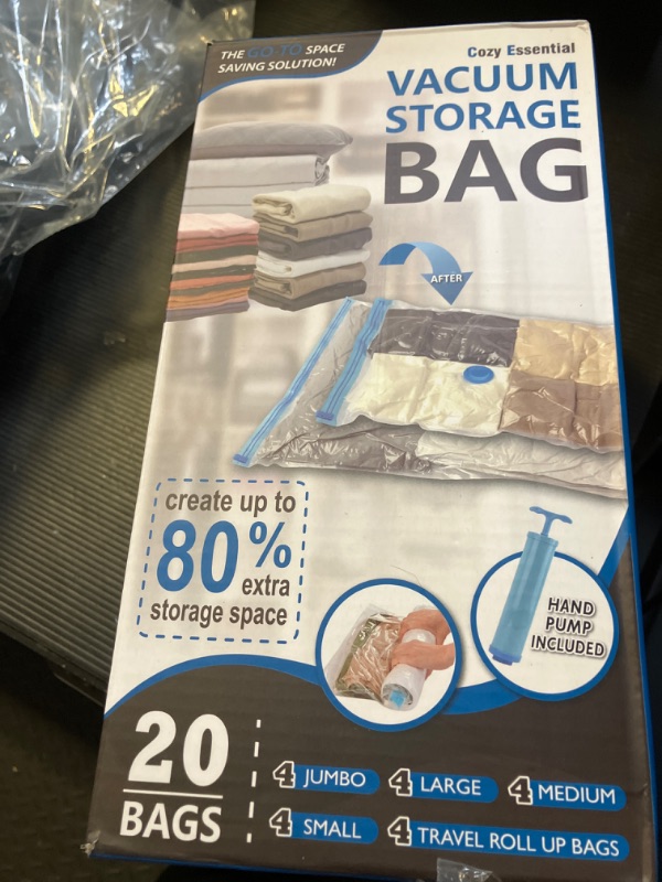 Photo 1 of 20 Pack Vacuum Storage Bags, Space Saver Bags (4 Jumbo/4 Large/4 Medium/4 Small/4 Roll) Compression for Comforters and Blankets, Sealer Clothes Storage, Hand Pump Included
