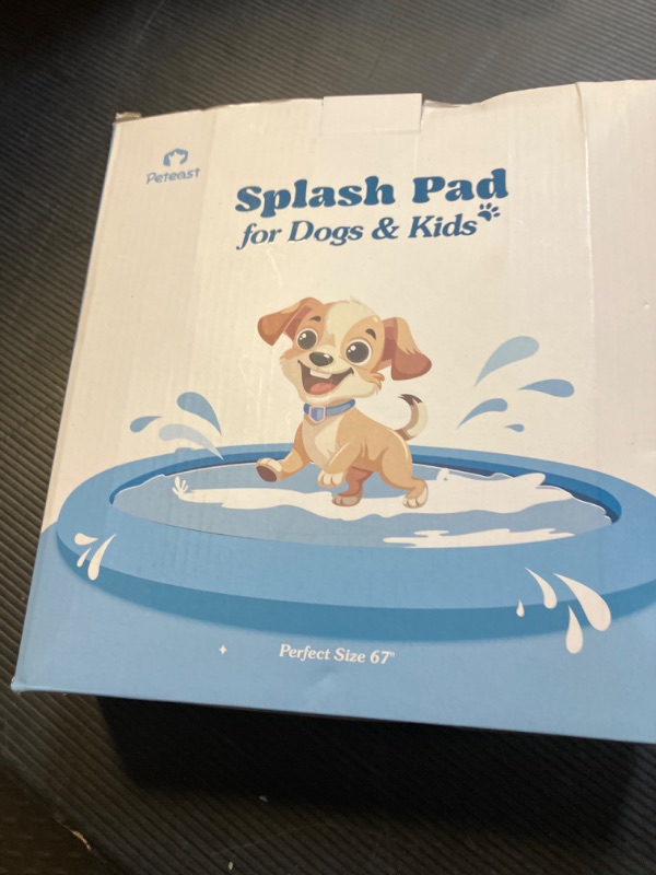 Photo 1 of Peteast Splash Pad for Dogs & Kids - Anti-Slip Dog Pool for Large Dogs, 0.58 mm Thickened Durable Outdoor Water Play Mat, Summer Sprinkler Toy for Backyard (67in, Blue)
