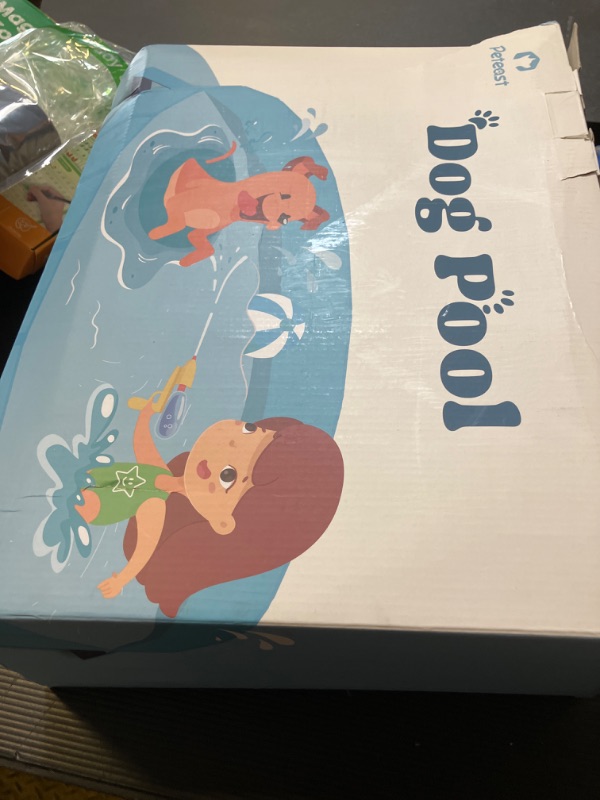 Photo 1 of Peteast Foldable Dog Kiddie Pool with Stable Side Support, Hard Plastic Shell Portable Dog Pool, Collapsible Swimming Pools for Pet and Kids, 64 in